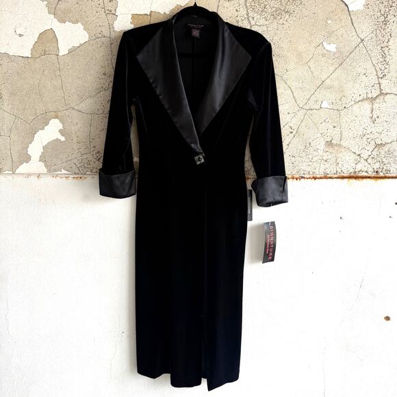 Signature by Robbie Bee Dresses & Skirts - Vtg Tuxedo Dress Black Velvet Satin Lapels 90s Cocktail Evening Gown Womens 6
